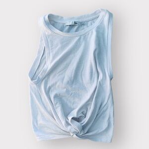 Wilfred Free small white terry cloth front knot sleeveless crew neck muscle tee 